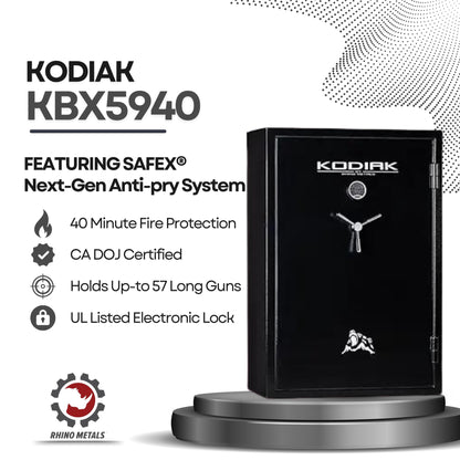 Kodiak Gun Safe for Rifles & Pistols | KBX5940 by Rhino Metals with New SafeX Security System | 57 Long Guns & 8 Handguns | 40 Minute Fire Protection | Door Organizer for Handguns & Ammo | 573lbs