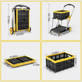 TOLRET Utility Cart, 200 lbs Capacity Folding Shopping Cart, Multi-Functional Collapsible Cart, Platform Hand Truck with Foot Brake, Grocery Cart on Wheels Foldable with Storage Crate, Yellow TOLRET