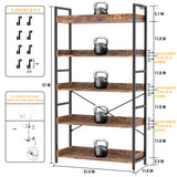 HCHQHS 5 Tier Bookshelf, Adjustable Industrial Bookcase, Vertical Tall Book Shelf, Wood and Black Metal Open Bookshelves for Home Office, Living Room, Bedroom HCHQHS