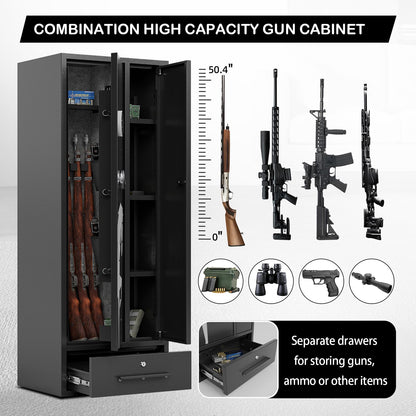 Xyvaly 5 Gun Safe, Gun Cabinet with Drawer, Gun Safe for Rifles and Pistols, Quick Access Rifle Safe, Guns safes and Metal Storage Cabinet, Gun Safes & Cabinets, Guns Safes with 2 Pistol Pouches