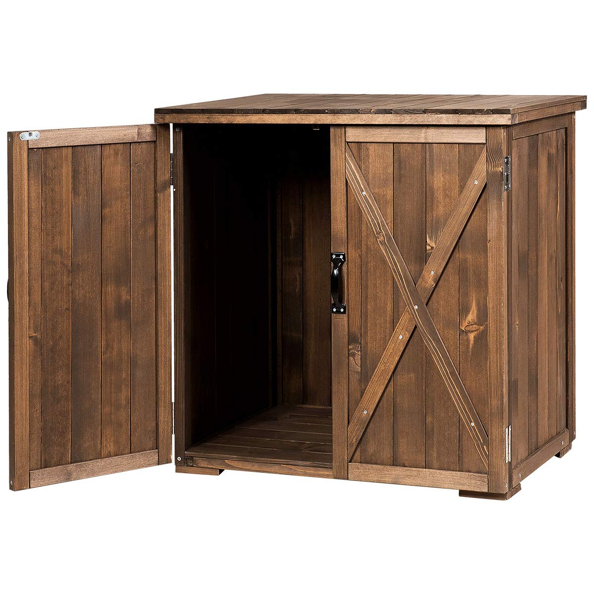 Goplus Compact Wooden Storage Shed, 2.5 X 2 Ft Fir Wood Cabinet for Garden Yard Patio - WoodArtSupply