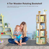 4-Tier Rotating Wooden Bookshelf Organizer for Kids and Adults - Solid Wood Display Rack for Any Room TNUEEIO