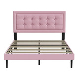 IOILORI Queen Size Upholstered Platform Bed, Queen Size Bed Frame with Tufted Button Headboard, Sturdy Frame Wooden Slats, No Spring Mattress Required, Noiseless, Easy to Assemble, Pink IOILORI