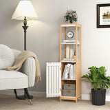 Tangkula Tall Bathroom Cabinet, Freestanding Narrow Storage Cabinet w/Door, Shelves & Adjustable Shelf, Slim Linen Tower Stand for Living Room Bathroom, 51" H, Natural Bamboo (White+Natural) Tangkula