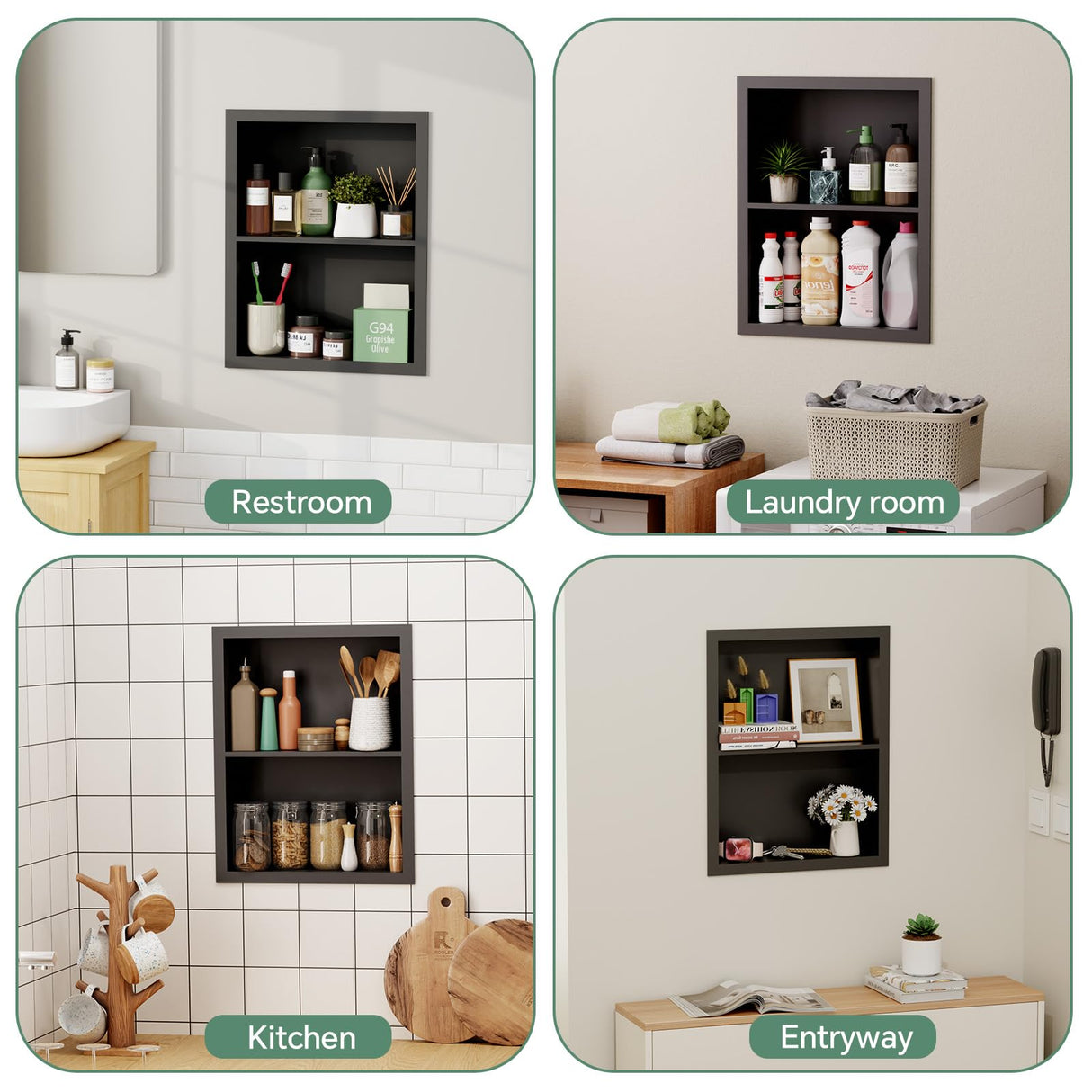 Giklux Stainless Steel Recessed Medicine Cabinet 14''*18'', Rust-Proof Metal Wall Niche, in Wall Shower Niche Shelf Insert Replacement, Recessed Medicine Cabinets for Drywall, Bathroom Storage, Black Giklux