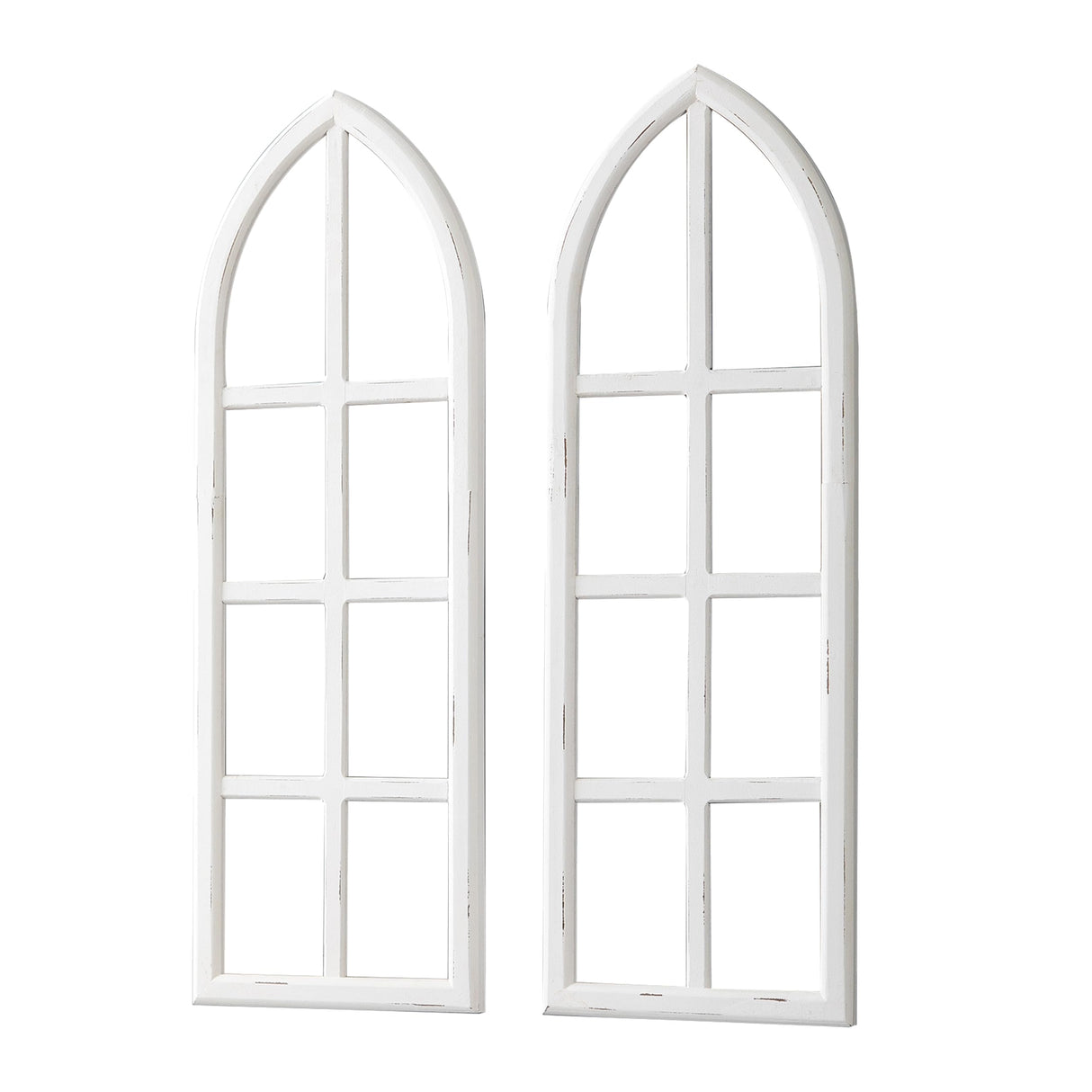 Sintosin Hanging White Wood Arched Window Frame Set of 2, Handmade Distressed Finish Rustic Window Frame Wall Decor, Farmhouse Faux Window Frame Living Room Dining Room Enteyway Hallway Bedroom Sintosin