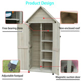 FTCBNet Outdoor Storage Cabinet with Sloping Waterproof Galvanized Sheet Roof 70" Wooden Garden Shed Lockable Tool Cabinet with 4 Removeable Shelves for Patio Backyard Lawn Yard (Gray) FTCBNet