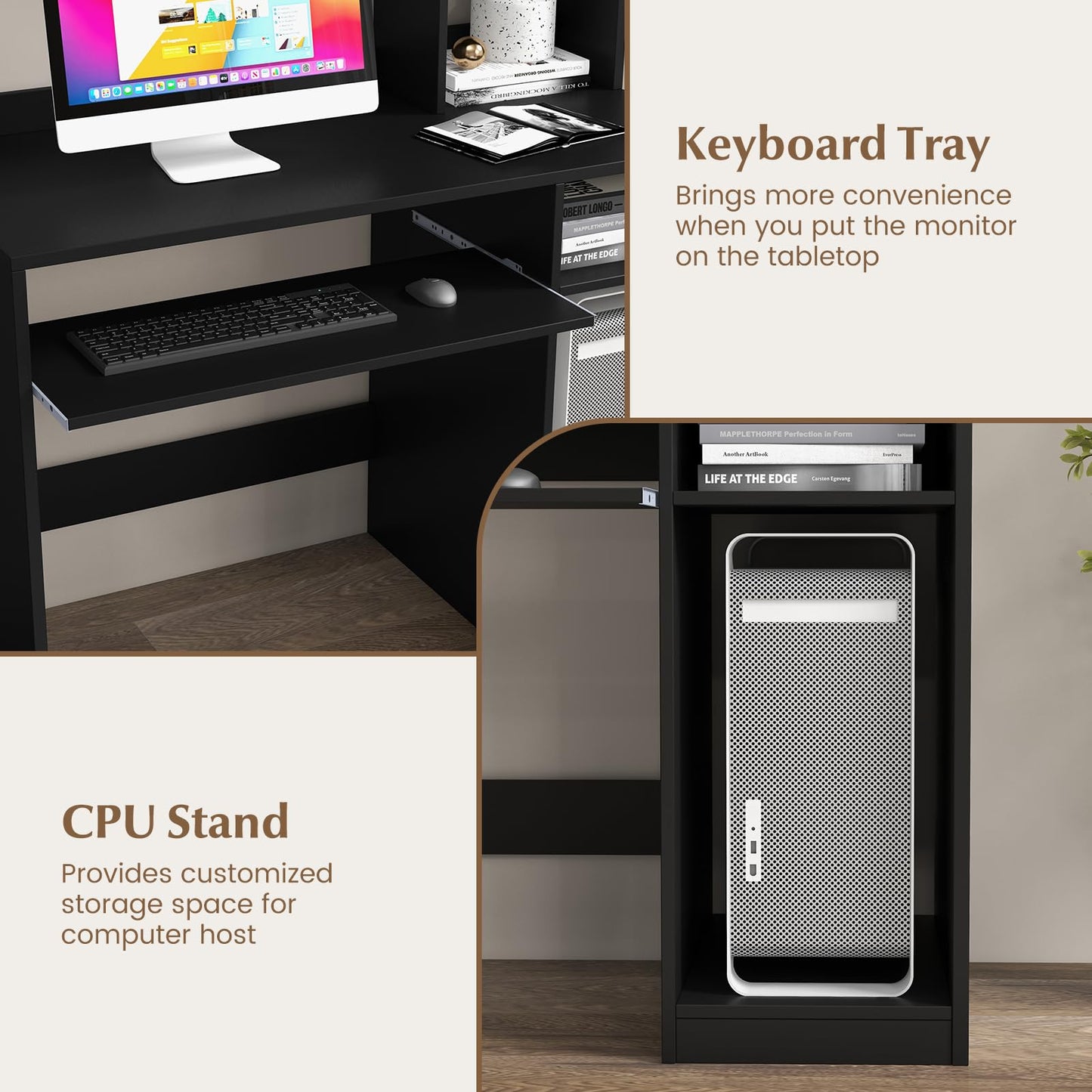 Tangkula Modern Computer Desk with Hutch, Charging Station & Storage Solutions for Home Office - WoodArtSupply