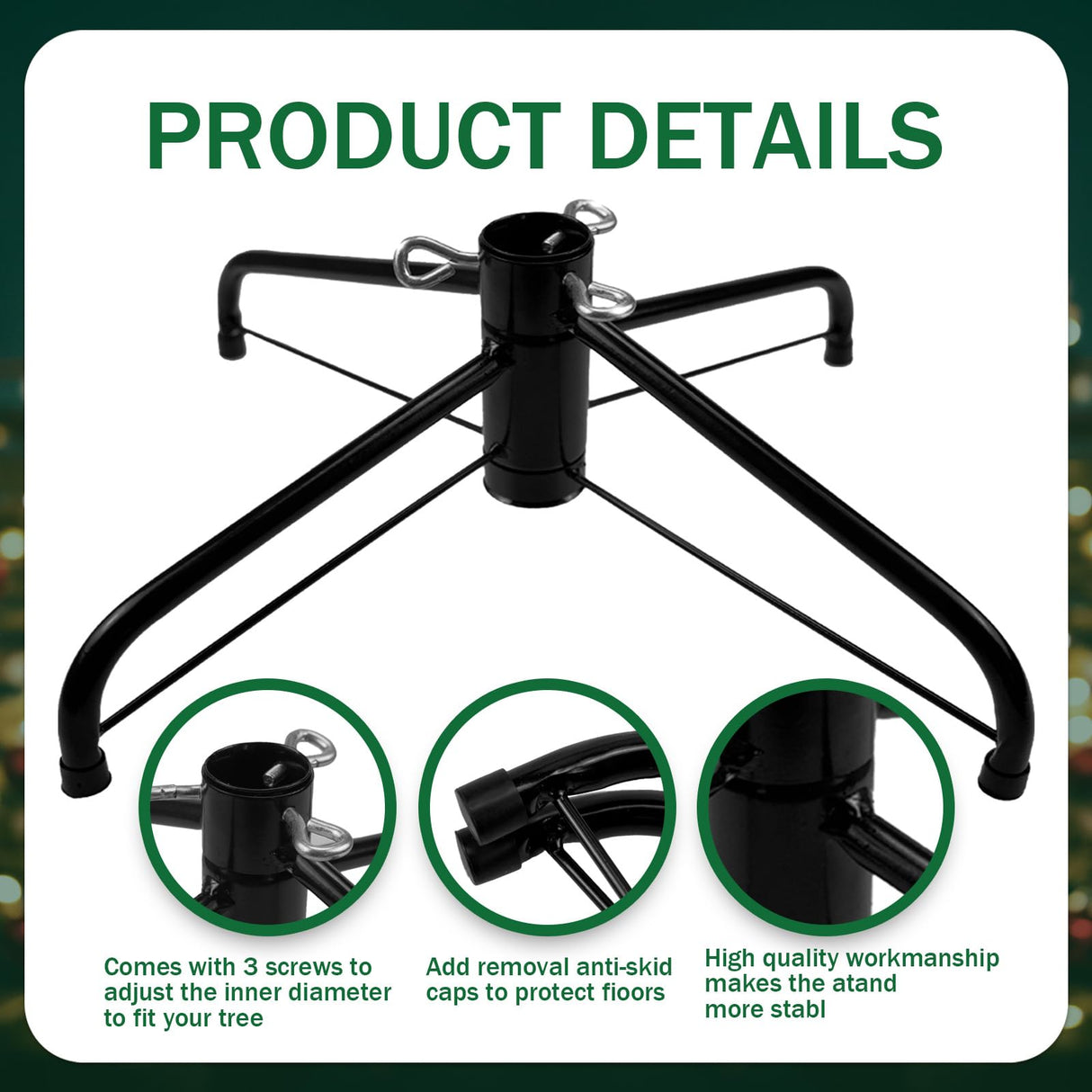 DIDOSJME Metal Chritstmas Tree Stand, 16.3 Inch Christmas Tree Stand for 3 to 7ft Christmas Trees,fits 0.5-1.35 inch Pole,Folding Christmas Tree Stand DIDOSJME
