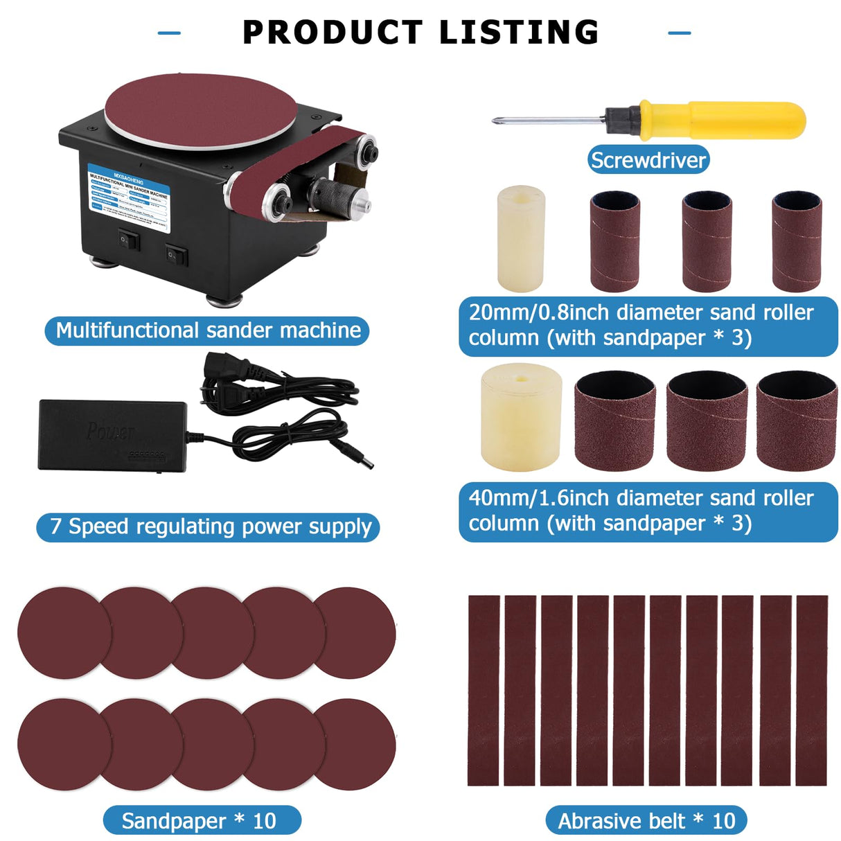 MXBAOHENG Mini Disc Sander 6-Inch, Multifunctional Belt Sander 1.2-Inch by 15-Inch, for Wood Crafts Metal Stone Grinding, Small Spindle Sander MXBAOHENG