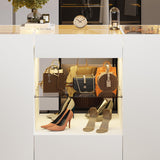 Kikihouse Modern Closet Island with 10 Drawers, LED Wardrobe Armoire Island with Glass Top, Luxury Walk-in Closet Island Storage Cabinet with Display Shelf for Cloakroom, Dressing Room (White) Kikihouse