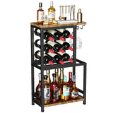 Nuovoware Wine Rack Freestanding Floor, 3 Tier Wine Rack Tabletop with Glasses Holder, Versatile Liquor Stand for Home Bar, Mini Bar Table Corner Liquor Whiskey Wine Display Stand, Black+Brown Nuovoware