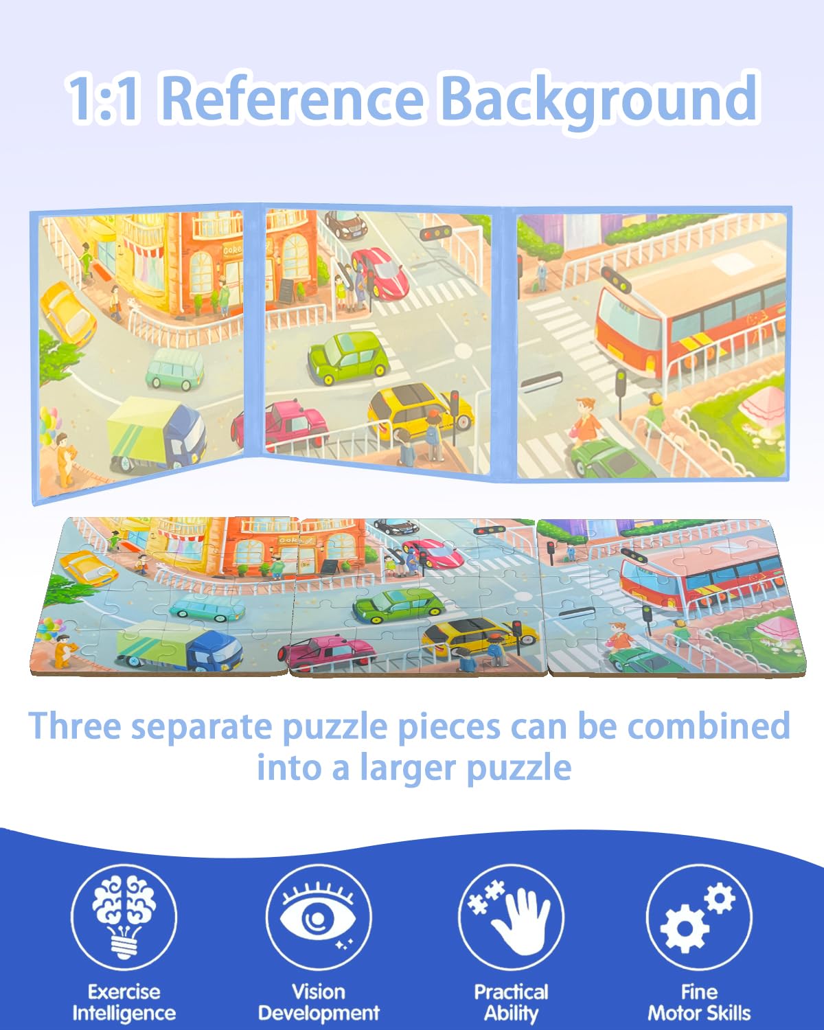 Magnetic Puzzles for Kids Ages 4-8, 3 in 1 Magnet Jigsaw Puzzle Book, Kids Travel Puzzles Car Road Trip Activities Toys, Learning Magnet for Road Trip (Transportation) Unistylar