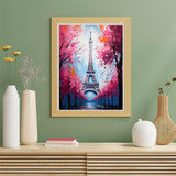 KAYEIUU 5D Paris Eiffel Tower Diamond Art Painting Kits for Adults, Eiffel Tower Pink Cherry Blossoms Diamond Dots Paintings for Beginners Home Wall Decor Gifts 12x16 inch KAYEIUU