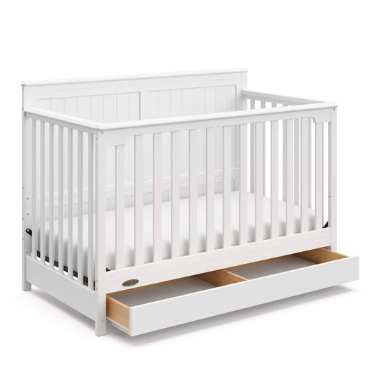 Graco Hadley 5-in-1 Convertible Crib with Drawer (White) – GREENGUARD Gold Certified, Crib with Drawer Combo, Full-Size Nursery Storage Drawer, Converts to Toddler Bed, Daybed - WoodArtSupply