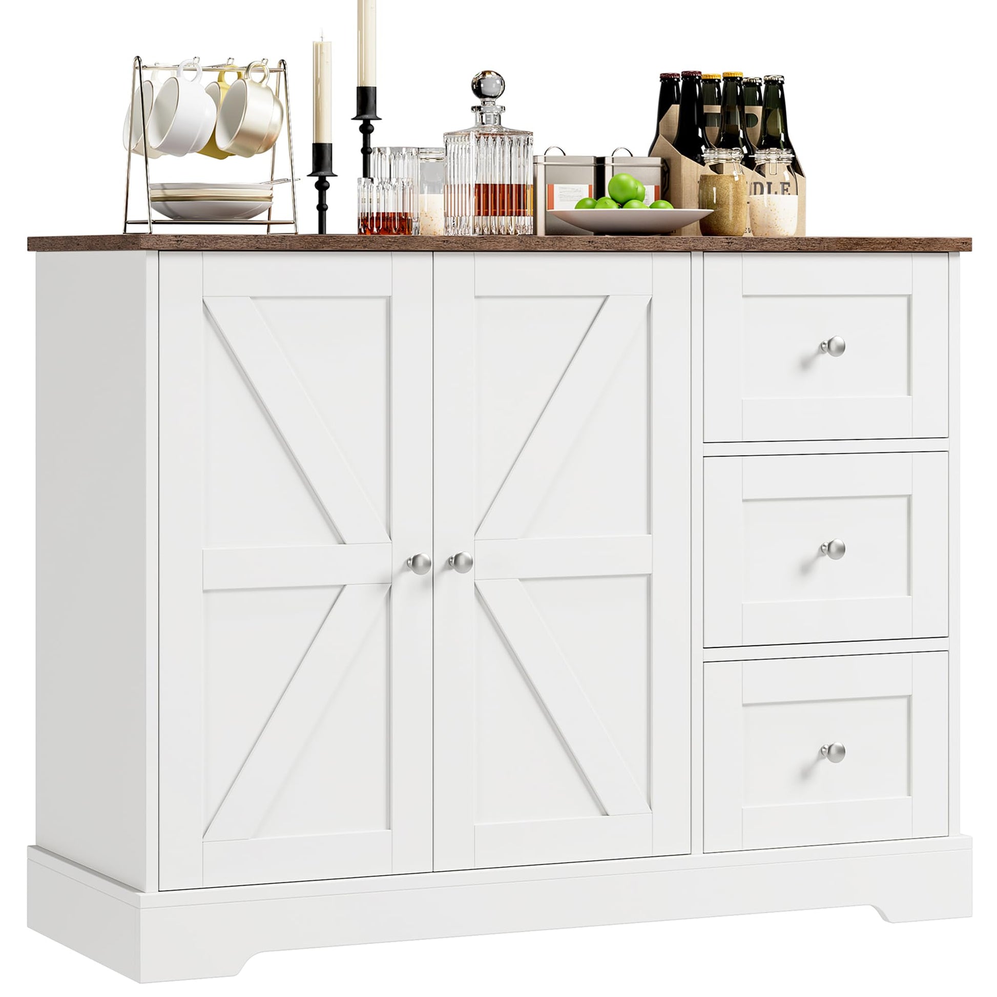 BOTLOG Farmhouse Buffet Cabinet with Storage, 41.3" Kitchen Cabinet with 3 Drawers and Shelves, Storage Cabinet or Kitchen, Home bar - WoodArtSupply