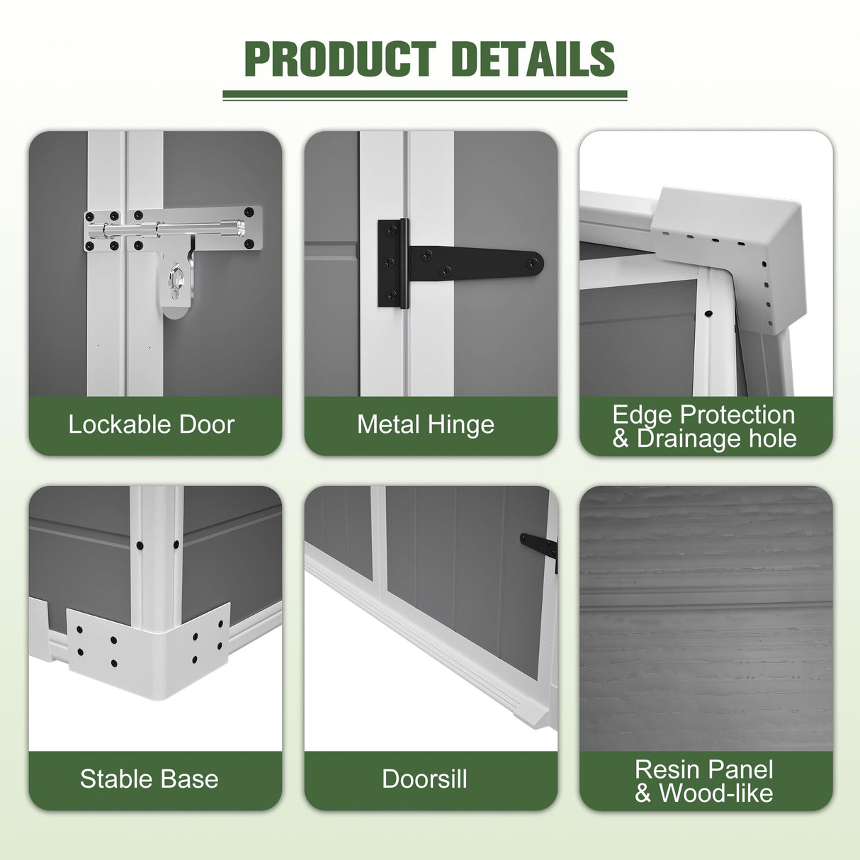 Jaxilyn 6x6 Resin Outdoor Storage Shed Kit Plastic Sheds Perfect to Store Patio Furniture, Garden Tools Bike Accessories, Beach Chairs and Lawn Mower, Grey & White Jaxilyn