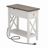 ChooChoo Farmhouse End Table with Charging Station, Accent Small Side Table Nightstand for Living Room, Bedroom, and Small Spaces - Soft White ChooChoo