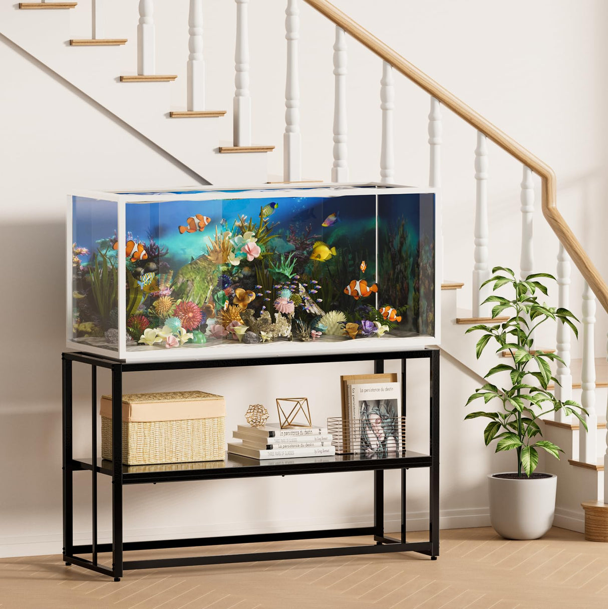 Urban Deco 55-75 Gallon Fish Tank Stand 900LBS Capacity For Aquarium Stand Metal Fish Tank Stand 48.4"x19.7"x31.5" Dual-Layer Design Terrarium Stand Ideal for Home and Office Urban Deco