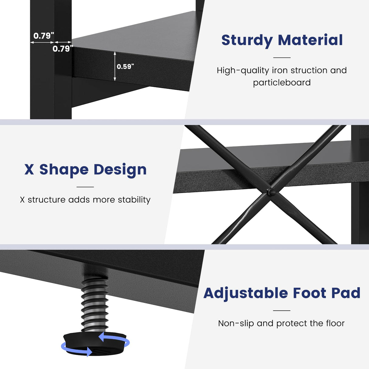 Jehiatek Large Bookshelf 5 Tiers, Triple Wide Geometric Bookcase, 71 Inches Tall Industrial Book Shelves Etagere Book Case, Sturdy Metal Frame, Freestanding Display Shelving Unit, Black Jehiatek
