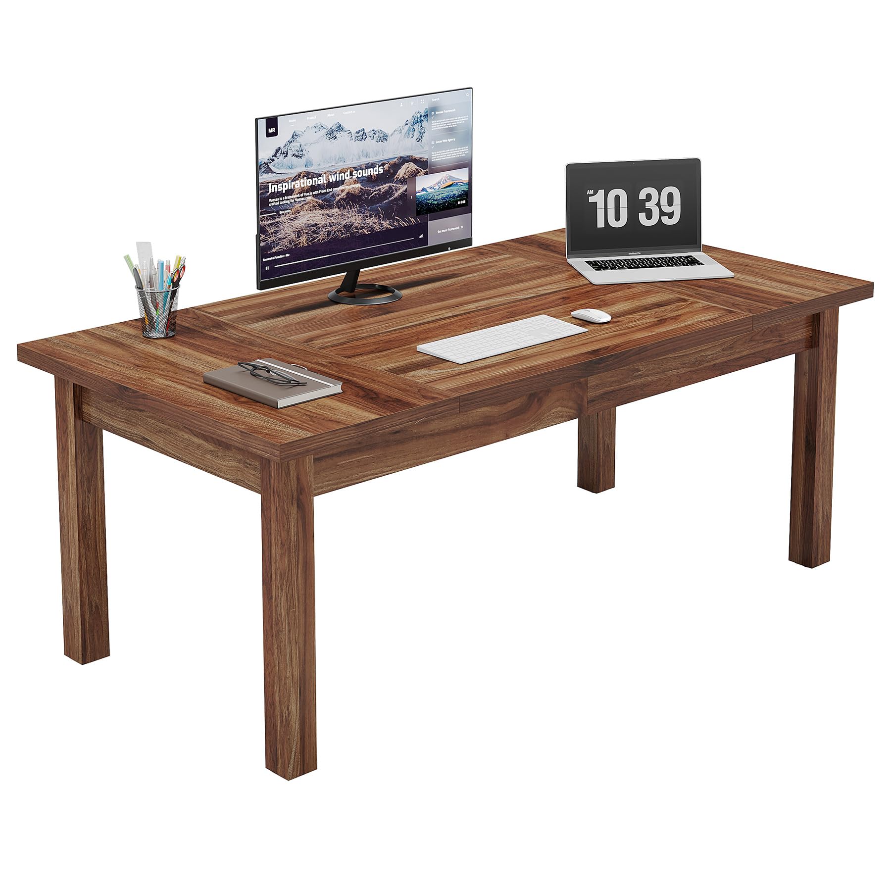 Tribesigns 70 Inch Large Desk, Wood Farmhouse Office Computer Desk Writing Study Desk for 1-2 Person, Executive Desk with Thickened Frame and Board - WoodArtSupply