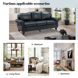 HULALA HOME 81'' Upholstered Leather Sofa with Removable Cushion, Mid-Century Modern Living Room 3-Seater Couch, Full Grain Leather Couch with Nailhead Trim and Rolled Arm for Bedroom Apartment, Navy HULALA HOME