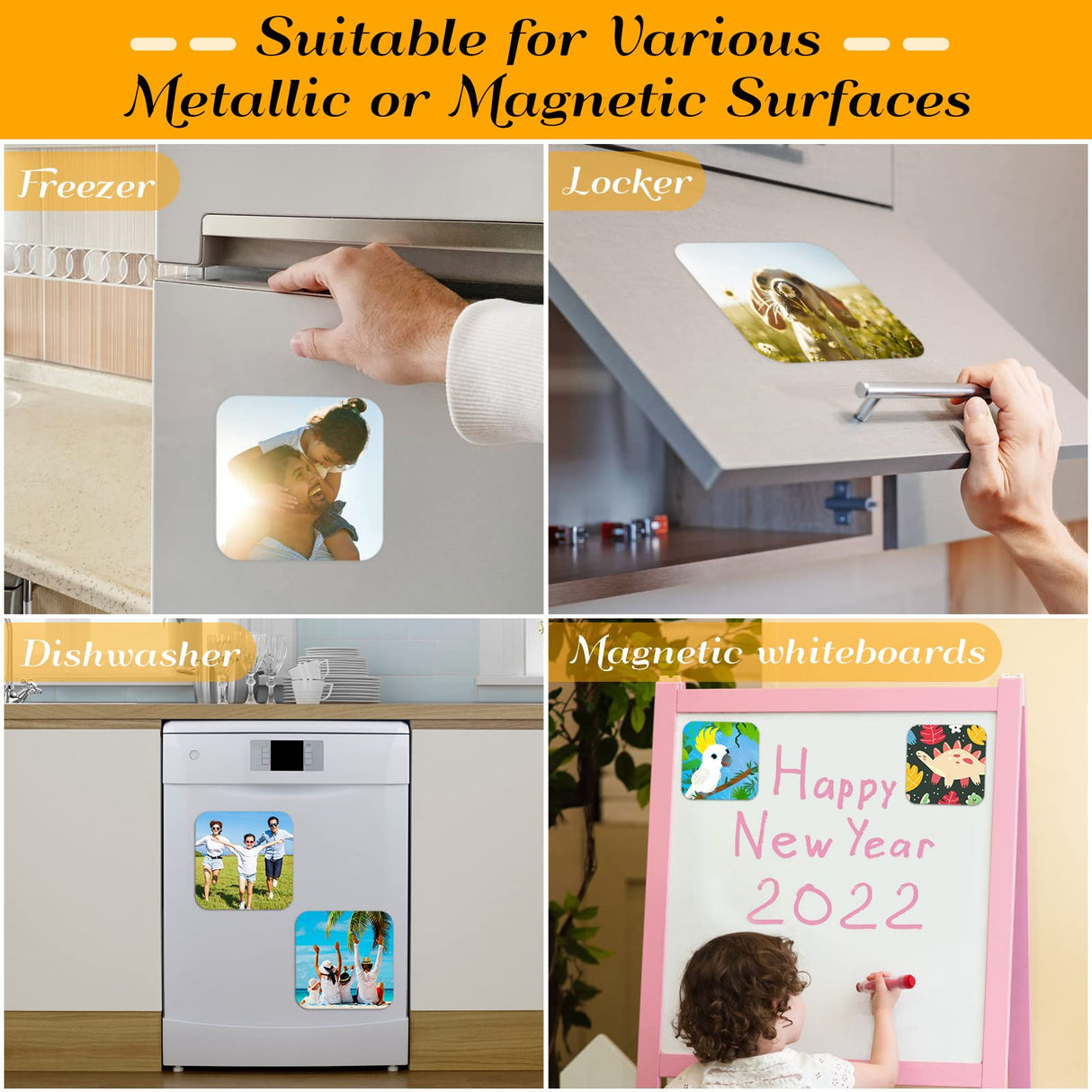 Sublimation Blanks Magnet 3x3 inch, Home Kitchen Blanks Refrigerator Magnets Bulk with 12 PCS Large Square Blanks, 12 PCS Magnet for Fridge Office Calendar Décor Personalized DIY Sublimation Items Cruzix