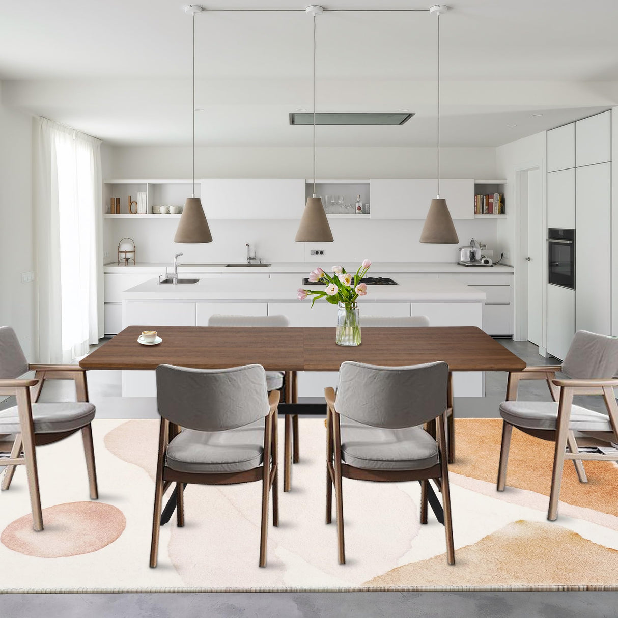 Fadidio 71" Large Dining Table for 6 Person Wood Kitchen Table Dining Room Table Mid Century Modern Cross Metal Led for Cafe Restaurant Home Office Conference Oak Grid Rectangular Fadidio