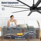 72 inch Ceiling Fans without Light Remote Control, 8 Reversible Blade, Quiet DC Motor, Timer Function, 6-Speed, Industrial Ceiling Fan No Light for Bedroom Home Kitchen (Black) Breezary