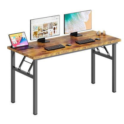 DlandHome Folding Table Computer Desk Workstation Table Conference Table Home Office Desk, Fully Assembled (62 Inches, Retro) - WoodArtSupply