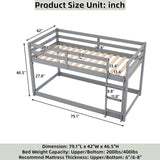 ZJIAH Low Bunk Bed Twin Over Twin, Solid Wood Floor Bunk Bed Frame with Ladder & Safety Guardrails, Twin Bunk Beds for Kids Boys and Girls, Saving Space, No Box Spring Needed, Gray ZJIAH