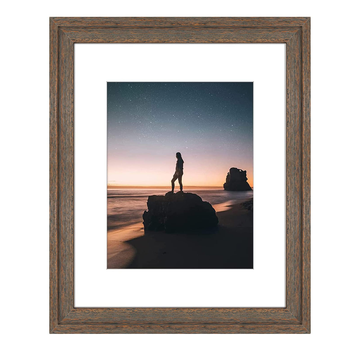 Golden State Art, 16x20 Picture Frame - Displays 11x14 Photo with Mat or 16x20 Without Mat, Wide Moulding Solid Wood Frame for Wall Display, Distressed Brown Golden State Art