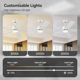 SUNMORY 52" Ceiling Fans with Lights, Smart Ceiling Fan with APP and Remote Control, Reversible DC Motor, Noiseless, Stepless Dimmable, Modern Ceiling Fan for Indoor/Outdoor Use, White SUNMORY