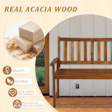 Yewuli 2-Person Outdoor Acacia Wood Bench with Backrest and Armrests Yewuli