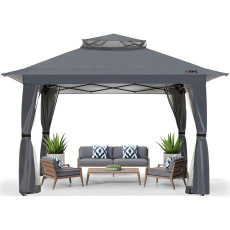 ABCCANOPY 13x13 Pop Up Gazebo, Outdoor Canopy Tent, Instant Screened Shelter with Mosquito Netting for Patio, Garden, Backyard, Party, Camping (Dark Gray) ABCCANOPY
