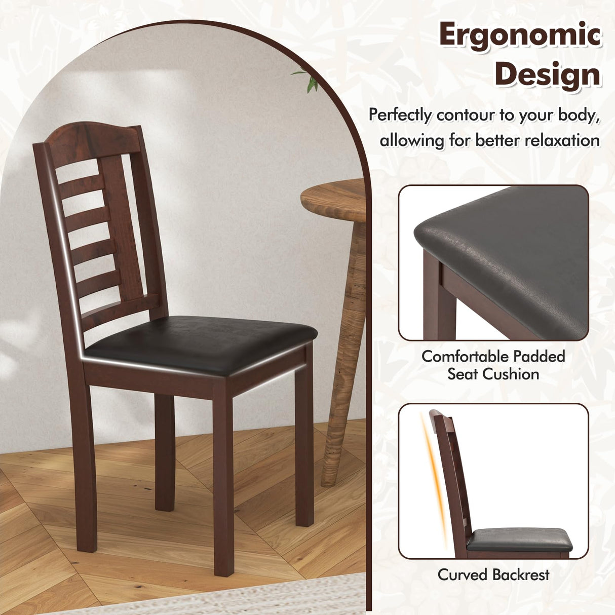 Giantex Wood Dining Chairs Set of 4, PU Leather Upholstered Kitchen Chairs w/Padded Seat, Rubber Wood Legs, High Back, Farmhouse Armless Accent Side Chairs for Living Room Restaurant, Oak Giantex