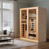 SWHSE 2 Person Infrared Sauna, Full Spectrum Home Sauna with Red Light Therapy, 15 Minutes Pre-Warm up Indoor Dry Saunas with 2-in-1 Door Handle, Canadian Hemlock,7 Color Light Belts, 110V SWHSE