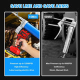 21V Electric Grease Gun with Battery*2, 12000 PSI Cordless Grease Gun Kit with Case & Accessories (Charger, Coupler Locks, tip, Hose, Cartridge Tube) Towiac