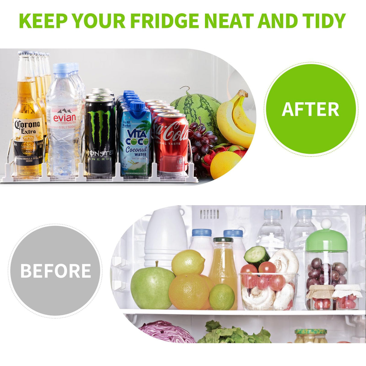 Drink Organizer for Fridge, Soda Can Dispenser for Refrigerator, Automatic Drink Dispenser for Fridge Holds up to 25 Cans, 5 Row Coanto