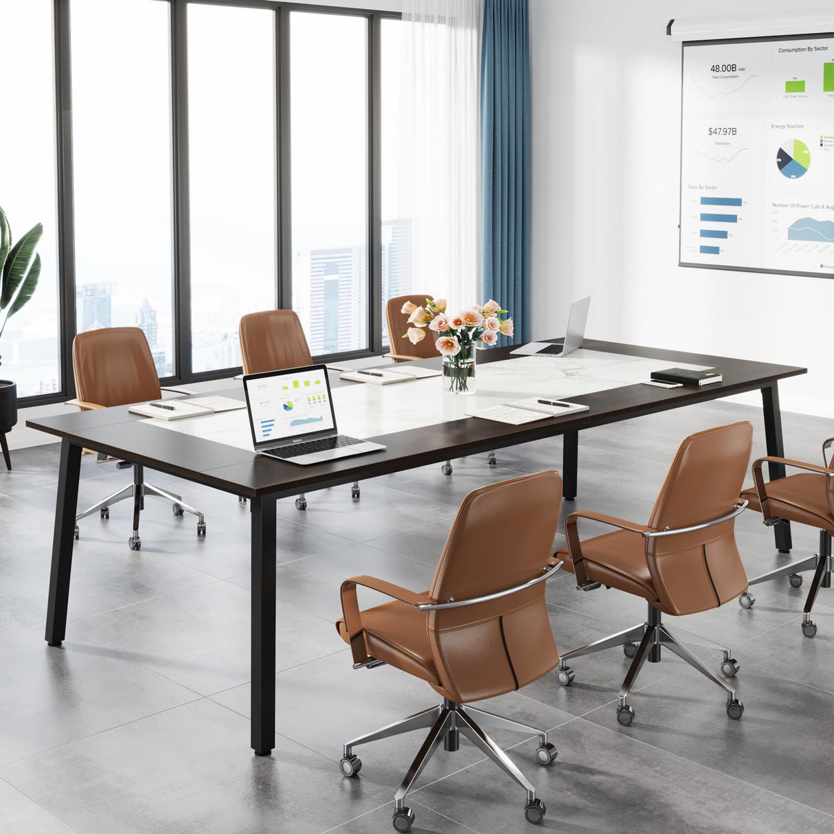 Tribesigns 6.56 FT Conference Table, 78.74-Inch Large Meeting Table for 8-10 People, Rectangle Office Conference Room Table, Business Seminar Table for Office Meeting Conference Room Tribesigns