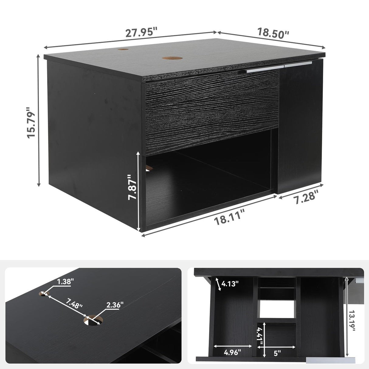 SOLIDEE 28 Inch Black Floating Bathroom Vanity with 1-Door and 1-Drawer, Modern Wall Mounted Cabinet with Black White Ceramic Vessel Sink Top SOLIDEE
