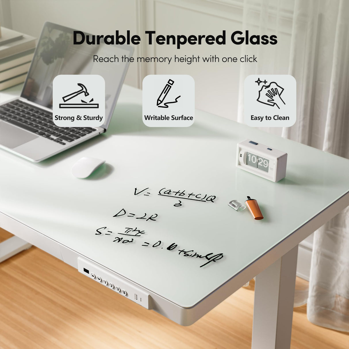 FEZIBO 48 × 24 Electric Standing Desk with Drawers, Whole-Piece Glass Adjustable Height Desk, One-Piece Quick Install Adjustable Sit Stand Desk, White FEZIBO