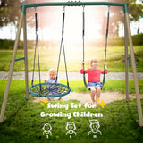 Hapfan 7.5ft Tall Swing Sets for Backyard, 500lbs Heavy Duty Swing Set for Kids and Adults with Spider Swing and Belt Swing, Outdoor Playground Sets for Backyards(Green and Brown) Hapfan