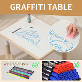 Hulaibit Toddler Table and Chairs, Kids Table and 4 Chairs Set with Graffiti Desktop, Height-Adjustable Kids Study Table for Boys and Girls Aged 3-8, Max 300lbs Hulaibit