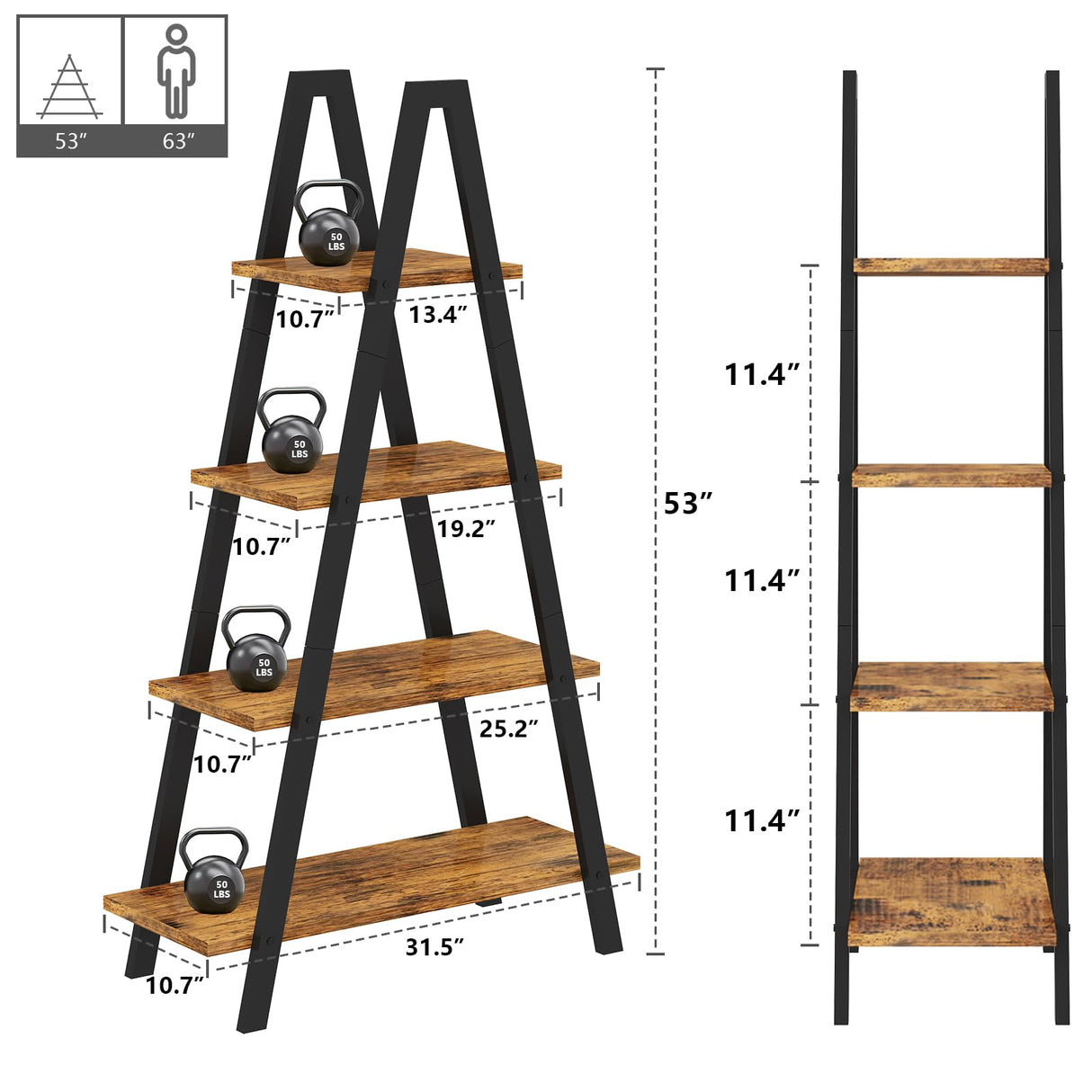 4-Tier Industrial Bookshelf with Metal Frame by Recaceik - For Home Office and Living Room Recaceik