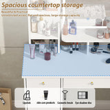 FUFU&GAGA Vanity Set with Rectangular Mirror, Makeup Vanity Dressing Table with 5 Drawers, Shelves, Dresser Desk and Cushioned Stool Set (B White/Lighted Mirror) FUFU&GAGA