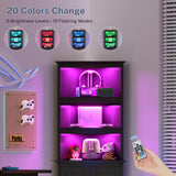 TEENFON Tall Corner Cabinet with LED Lights, Gothic Style Corner Storage Cabinets with Doors, 5-Tier Bathroom Cabinet, Living Room, Dining Room, Black TEENFON