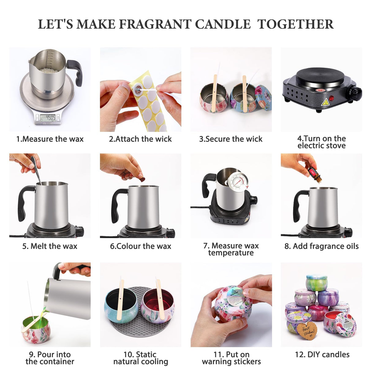SAEUYVB Candle Making Kit with Wax Melter, Candle Making Kit for Adults, Candle Kit - DIY Starter Soy Candle Making Kit - Perfect as Home Decorations SAEUYVB