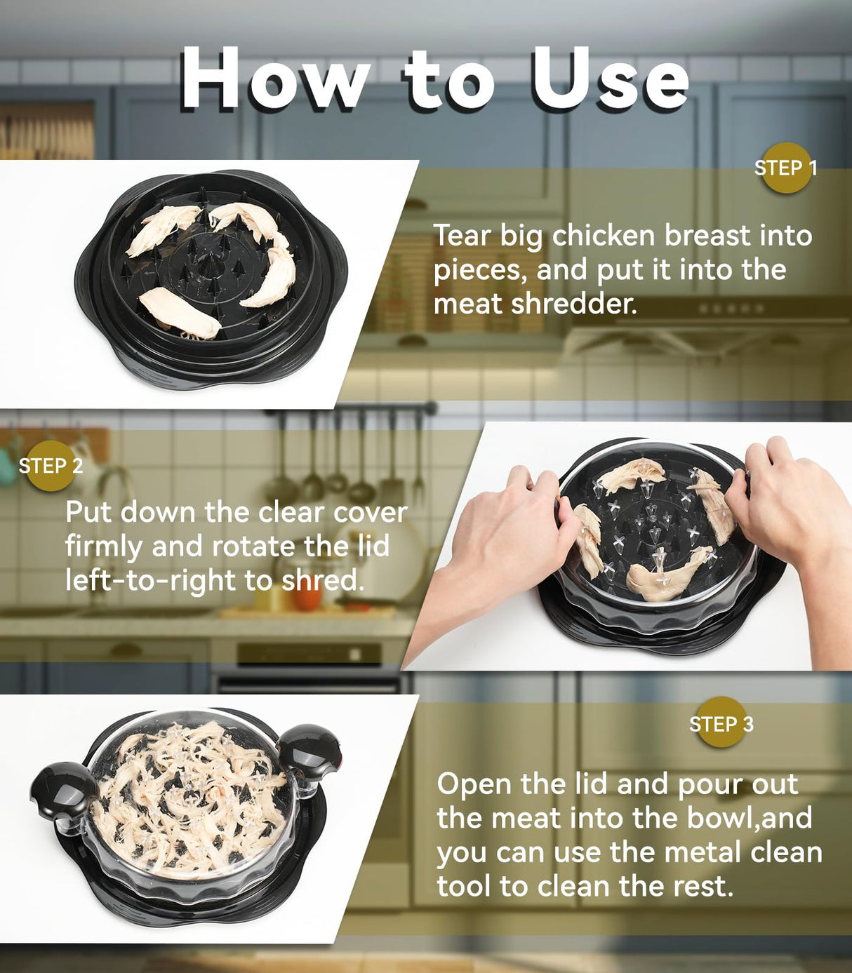 Hundop Chicken Shredder Tool Twist, Visible Chicken Breast Grinder Machine for Ground Food, Meat & Vegetables (Elegant Black) Hundop