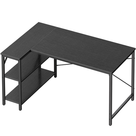 Huuger L Shaped Desk, 47 Inches Computer Desk with Reversible Storage Shelves, Gaming Desk, Corner Desk Home Office Desks, Writing Desk Study Desk with Metal Frame, Black Huuger